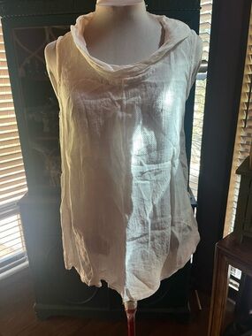 Flax women’s Sleeveless Linen Cowl Neck Tank - off white -medium